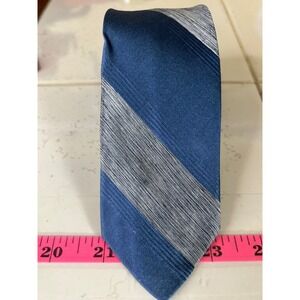 Baskin All Silk Mens Tie Blue Silver Diagonal Stripe Classic Business Formal